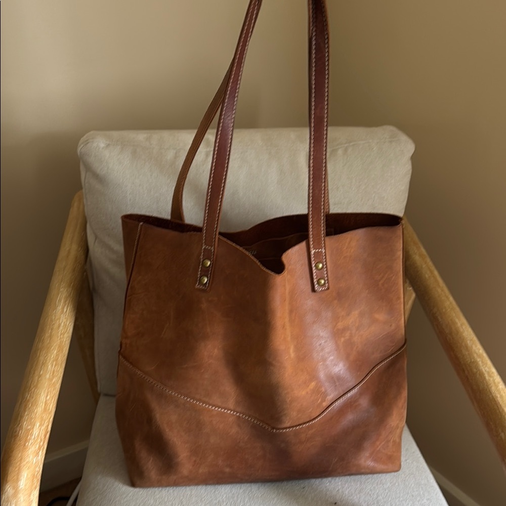 Spacious Brown Leather Tote with Long Straps